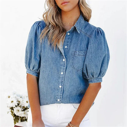 Princess Sleeve Denim Shirt Blouse