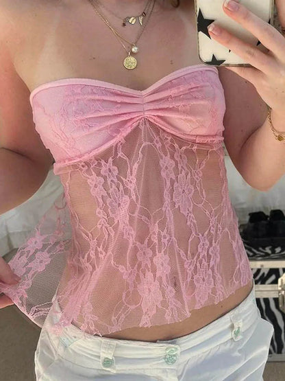 Bandage Lace Stitched Tube Strapless