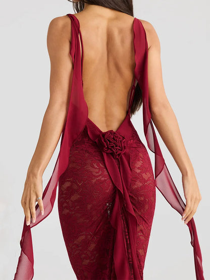 Trailing Flowing Skirt Patchwork Lace Dress