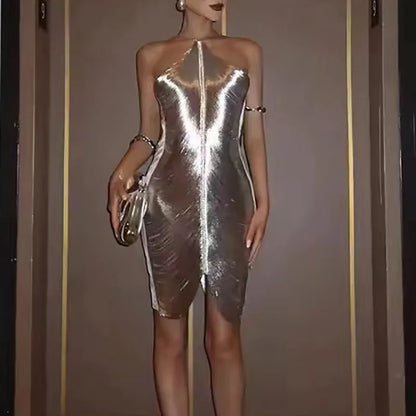 Tassel Halter Backless Bodycon Party Dress