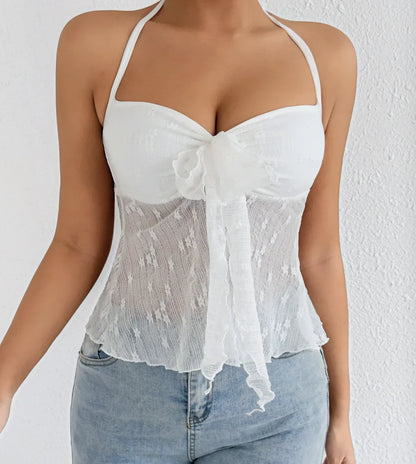 Sexy Low Neck Pleated Y2K Lace-up Cami Top