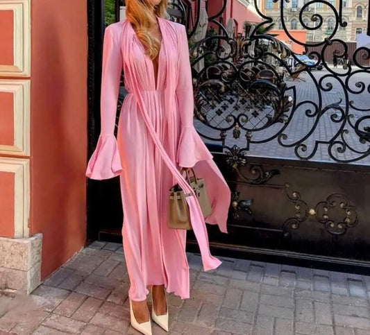 Hollow Flower Long Sleeve Maxi Dress