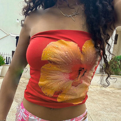 Flower Print Slim Fit Strapless