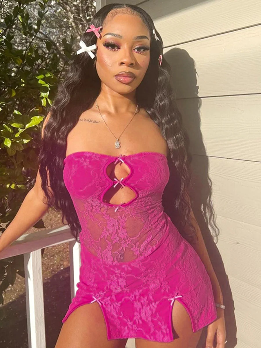 Hollow Strapless Pullover Y2K Mini Dress