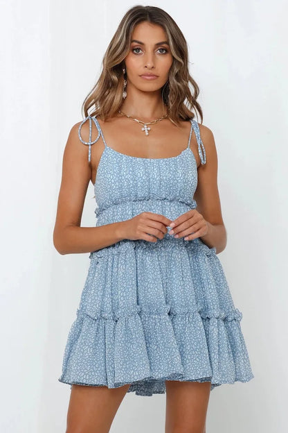 Bowknot Spaghetti Chiffon Floral Dress