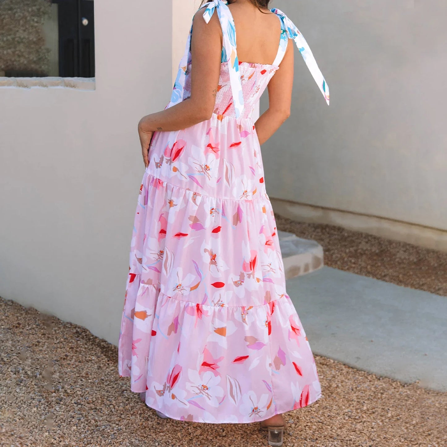 Floral Ruffle Smocked Flowy Midi Dress