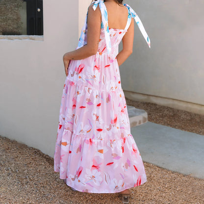 Floral Ruffle Smocked Flowy Midi Dress