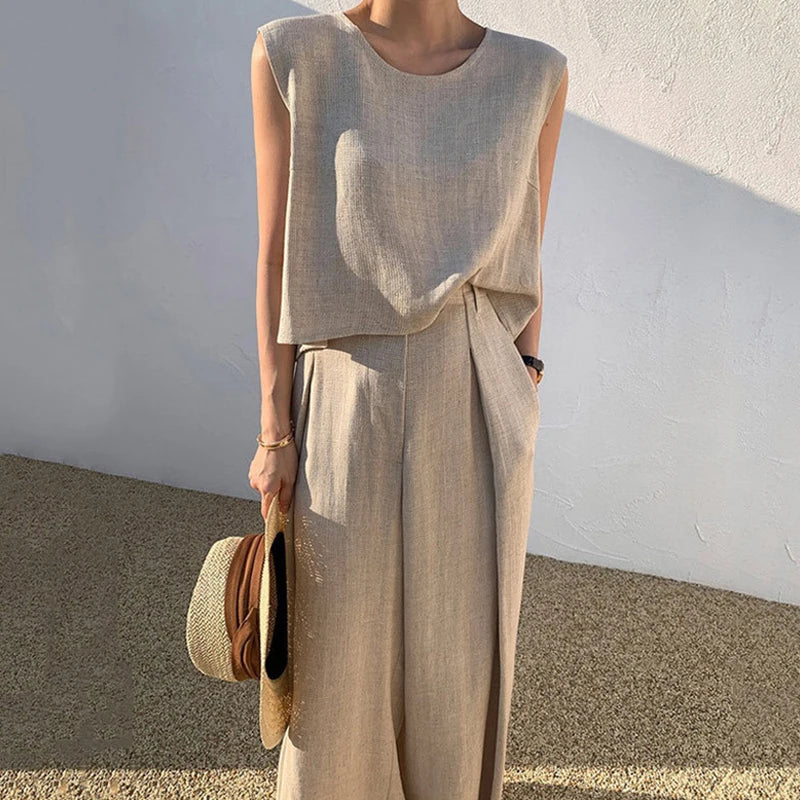 Sleeveless Wide Leg Two Piece Pants Set