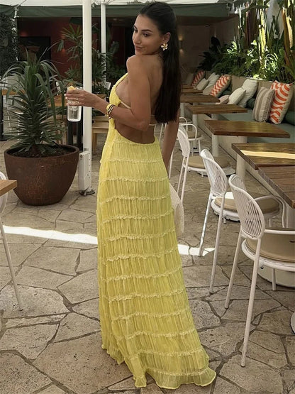 Patchwork Lace-up Beach Maxi Dress