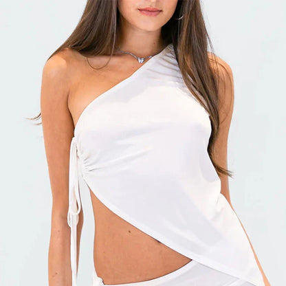 One Shoulder Wrinkled Sleeve Cami Top