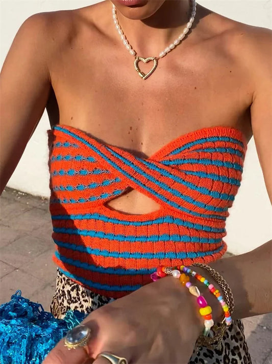 Knit Off Shoulder Bustier Stripe Strapless