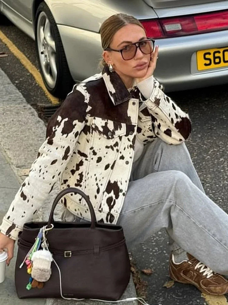 Printed Lapel Casual Splice Jacket