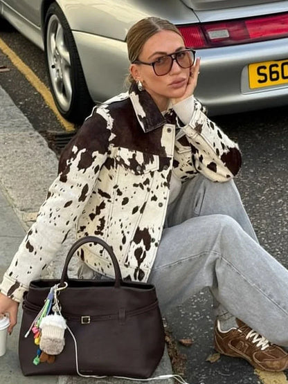 Printed Lapel Casual Splice Jacket