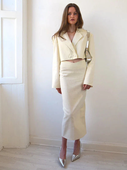 Button Skirt Coat Party Suit