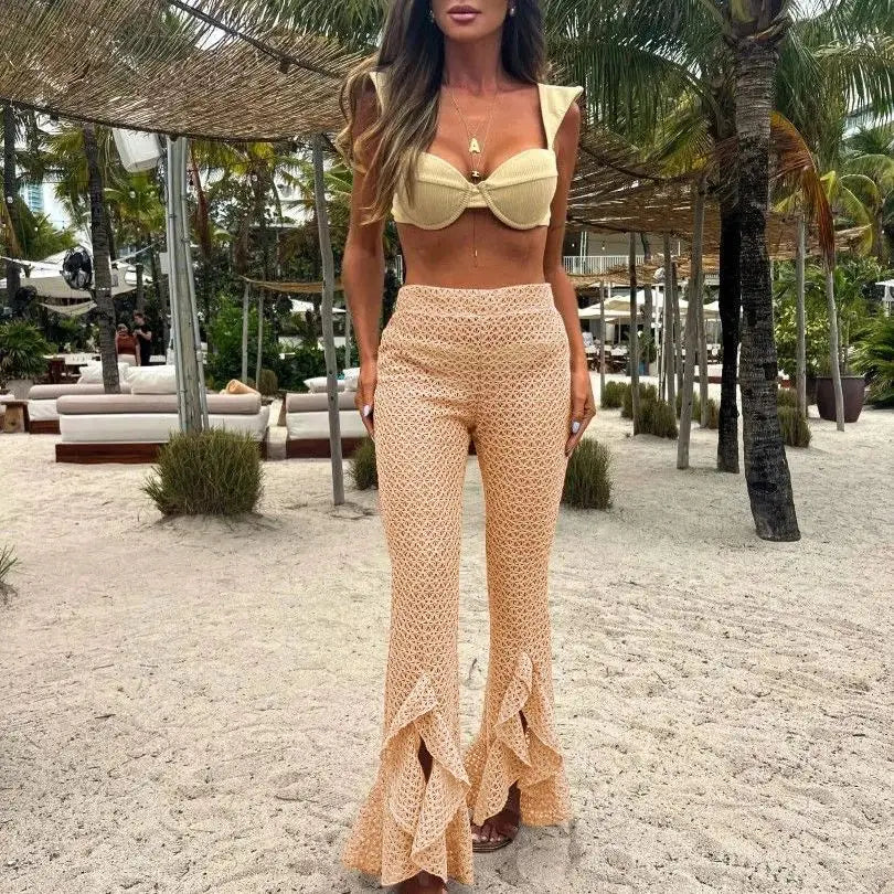 Bikini Cover Up Pants Knot Bandage Three Piece Swim Sets