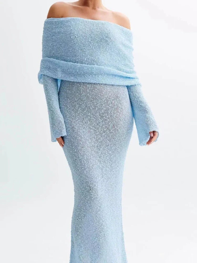 Knitted Slash Neck Vacation Mini Lace Dress