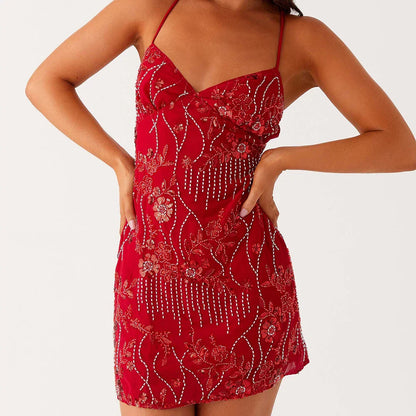 Sequin Pearl Glitter Floral Dress