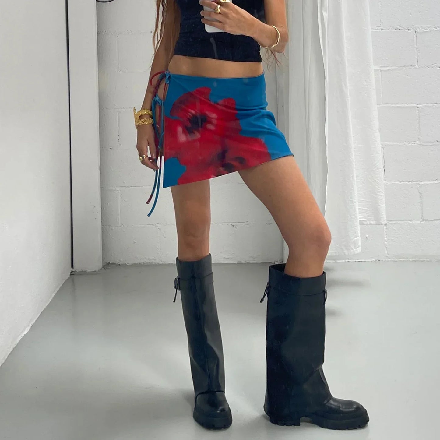 Vintage Tie-Dye Low Waist Floral Dress