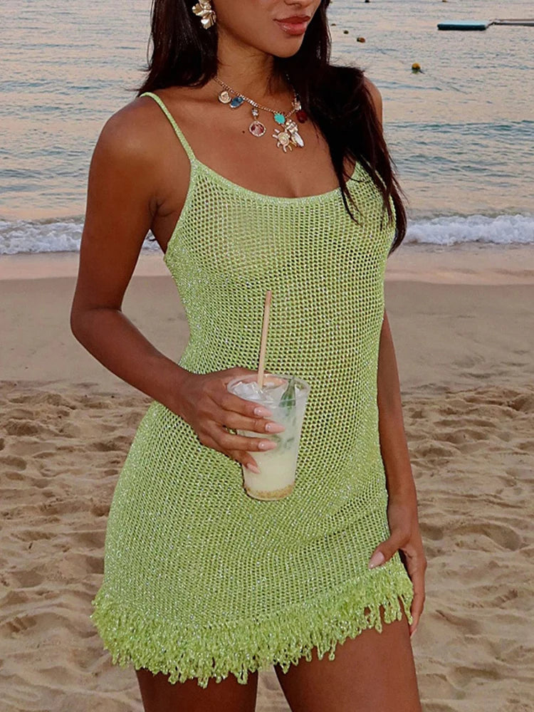 Hairy Edge Mesh Knit Bodycon Summer Dress