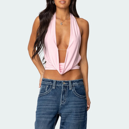 Sexy Halter Deep V Neck Backless Y2K Cami Top