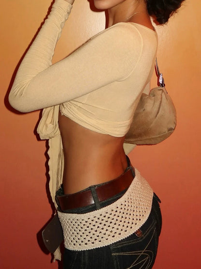 Solid Slim Lace Up Sheer Top