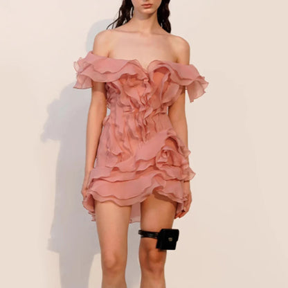 Slash Neck Ruffle Spliced Floral Dress