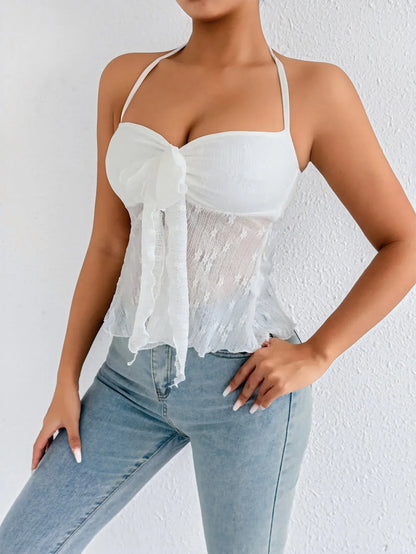 Sexy Low Neck Pleated Y2K Lace-up Cami Top