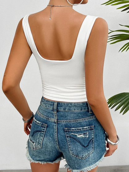 Solid Slim-fit Halter Sexy Crop Cami Top