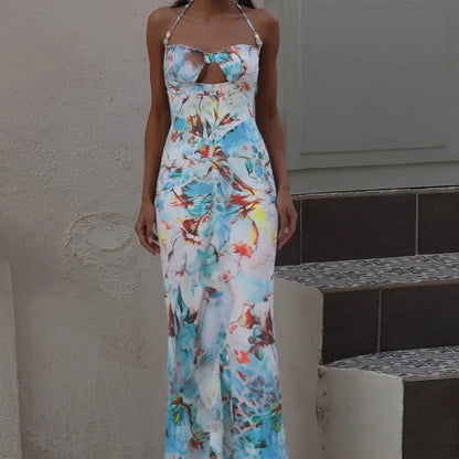 Hollow Out Slim Halter Maxi Long Summer Dress
