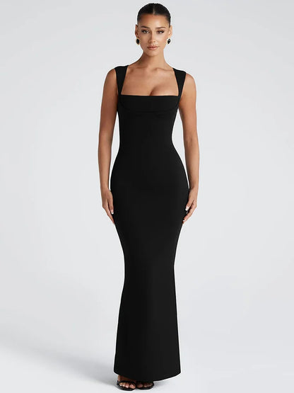 Square Neck High Waist Maxi Dress