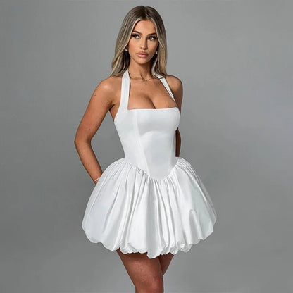 Wrapped A-Line Halter Gothic Mini Dress