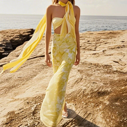 Cutout Tie-up Strapless Floral Dress