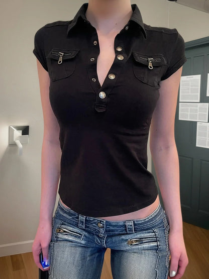 Safari Style Polo Slim Fit Summer Tee Crop Top