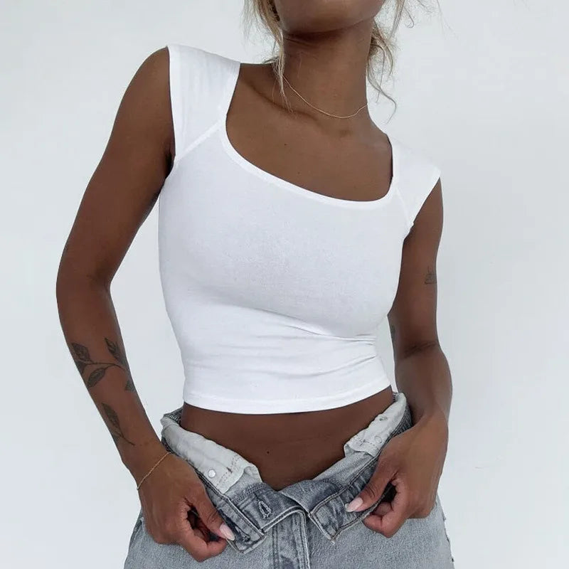 Solid Blue Sleeveless Summer Tank Top