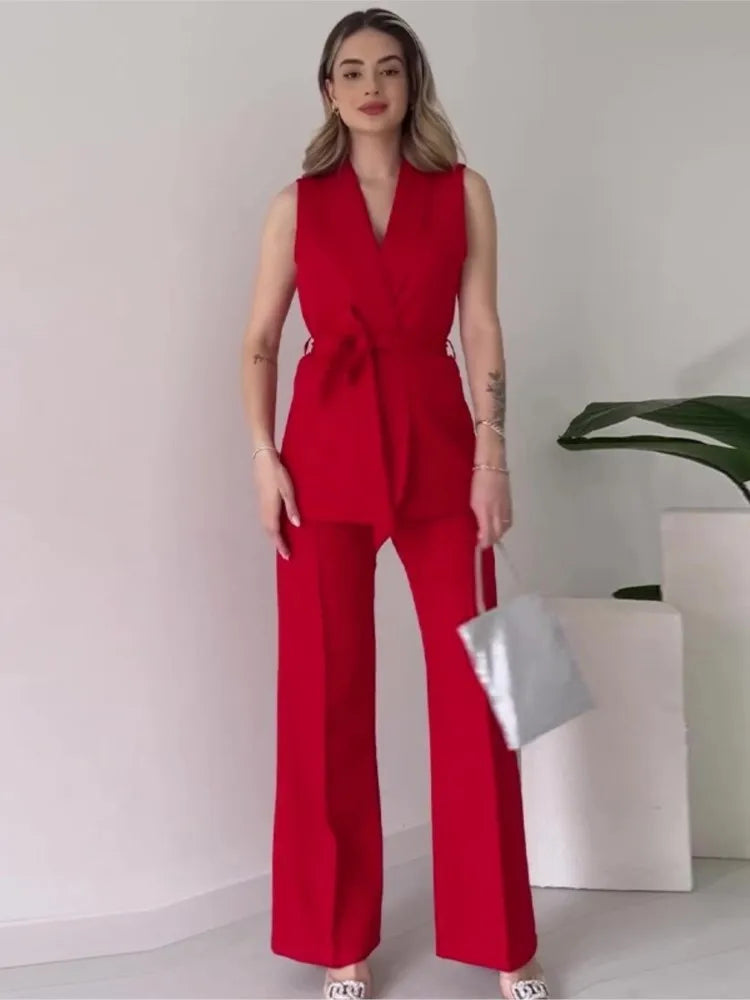 Sleeveless Long Pant Slim Suit