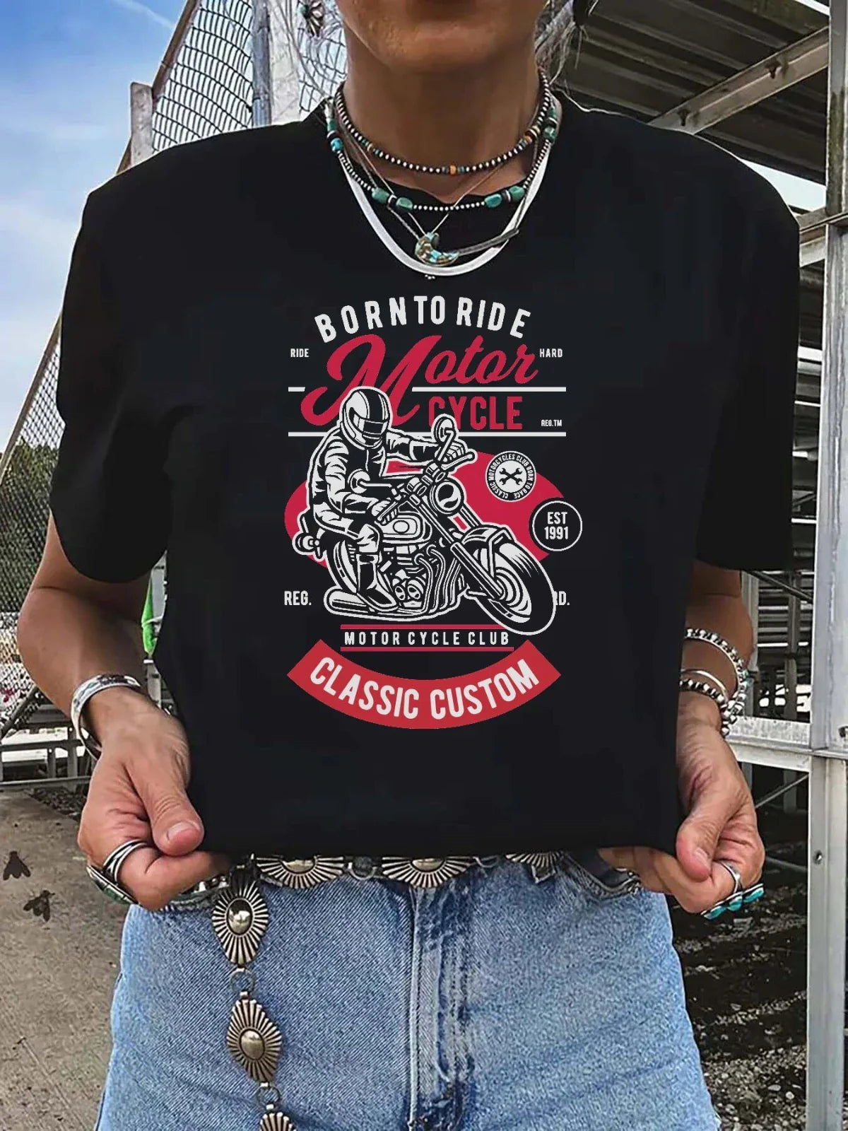 Motorcycle Graphic Casual T-shirt