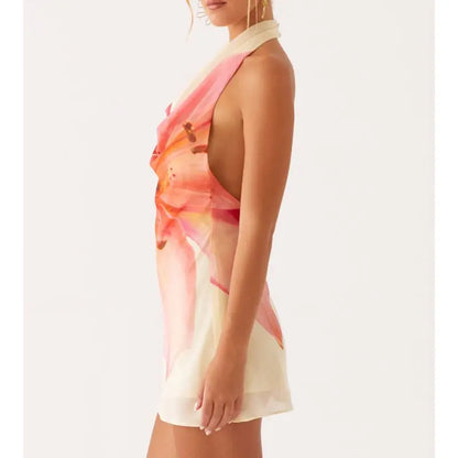 Cowl Neck Layered Party Floral Dress