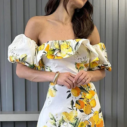 Ruffled Lantern Sleeve Floral Dress