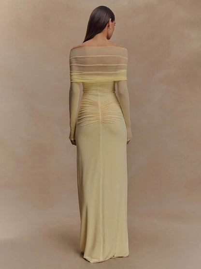 Hollow Out Ruched Maxi Prom Dress