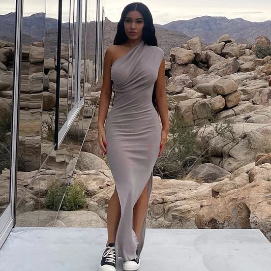 Slit Strapless Backless Maxi Party Dress