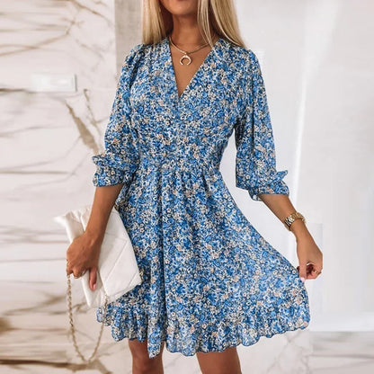 Floral Midi Skirt Pullover Printed Short Sleeve Work Dress