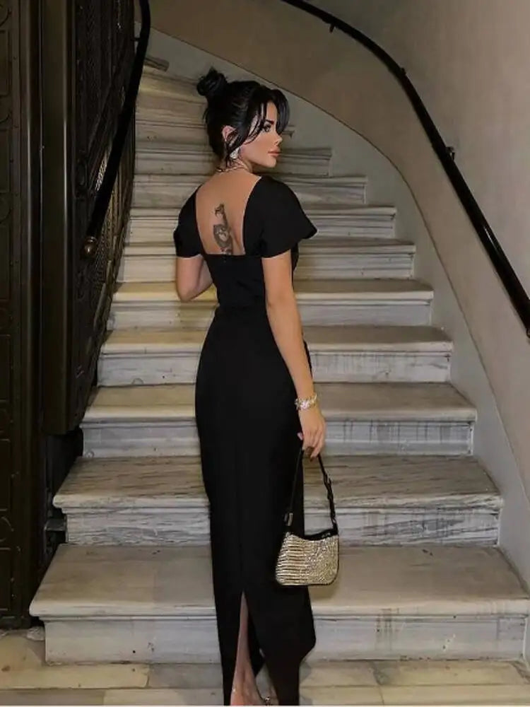 Diamond Bandage Square Neck Maxi Dress