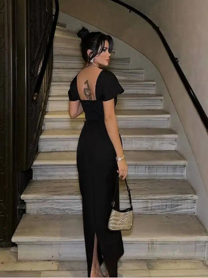 Diamond Bandage Square Neck Maxi Dress