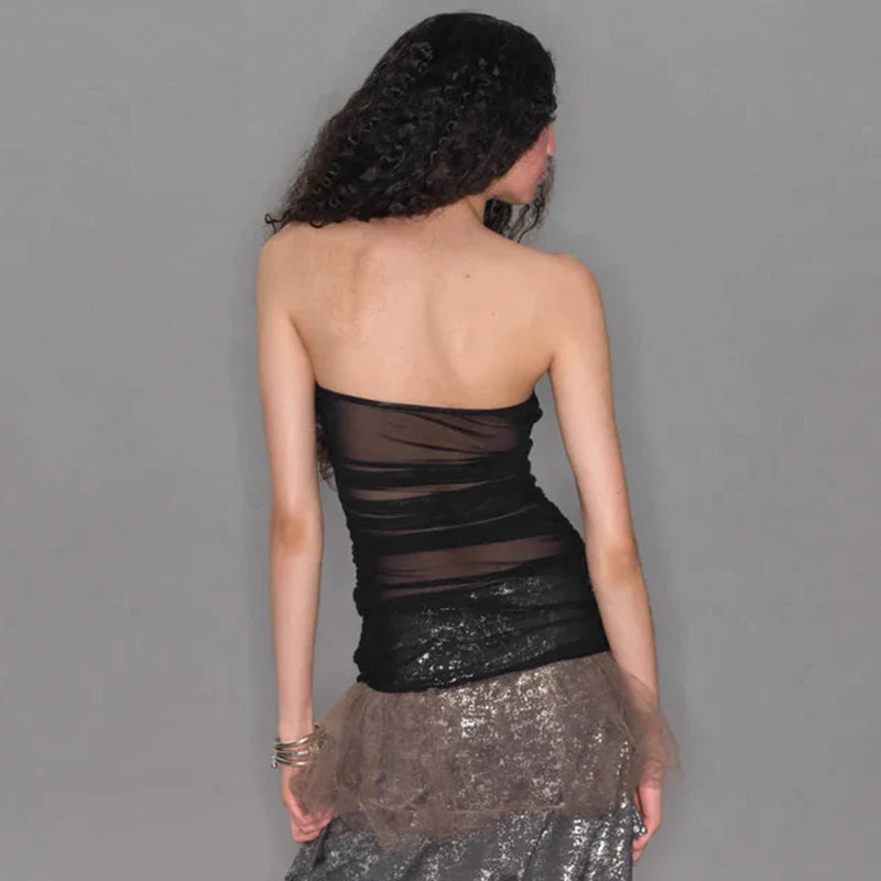 Double Strap Pleated Printed Strapless