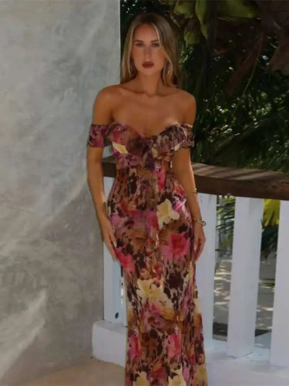 Off Shoulder Evening Floral Dress