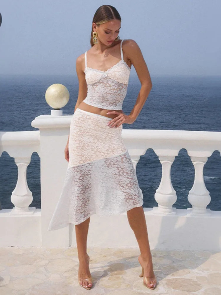 Lace Halter Print Contrast Knit Set