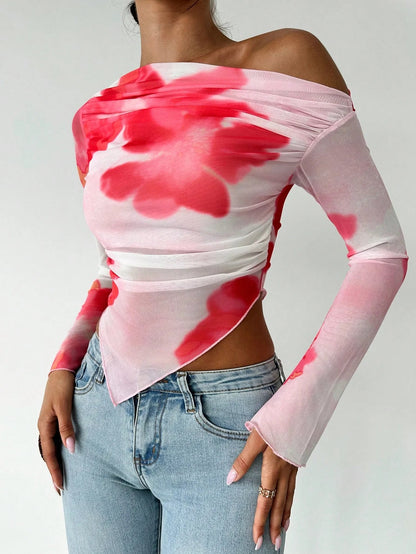 Oblique Tie-Dye Long Sleeve Sheer Top