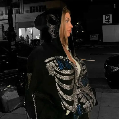 Rhinestone Skull Gothic Hoodie