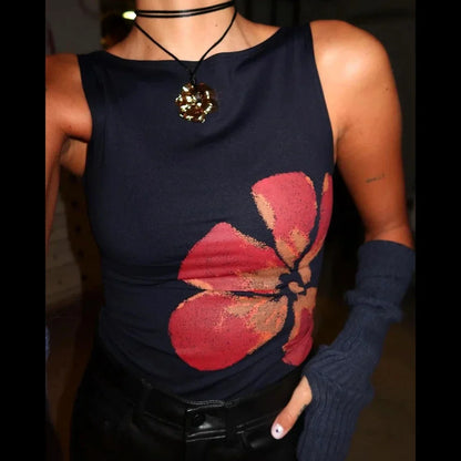 Vintage Flower Print Sleeveless Cami Top