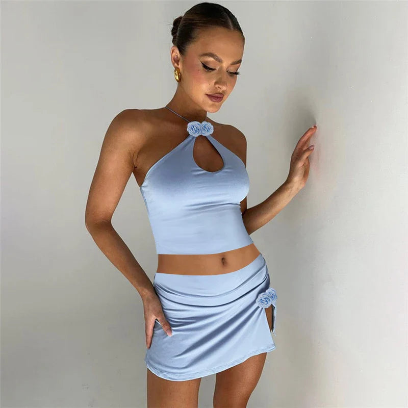 Fairycore Solid Color Flower Decor Hollow Cami Top